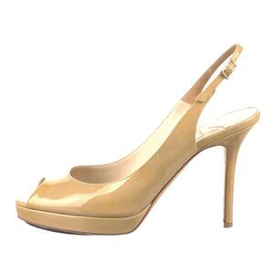 Jimmy Choo / Nova Nude Patent Leather 37 / Peep Toe Slingback